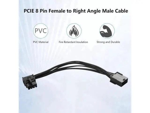 Alt view image 6 of 7 - 8-Pin Extension Cord PCIE 8 Pin Female to Right Angle Male PCIE Express Power Adapter Cable for Graphics Card 18AWG 15CM/5.9Inch (Right)
