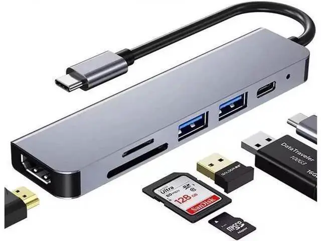 Main image of USB C Hub, USB C Adapter 6 in 1 Multi-port USB C to with 4K HDMI, SD/TF Card Reader, USB C 100W PD, USB 3.0 and USB 2.0, USB C Dock Compatible for MacBook and Type C Devices