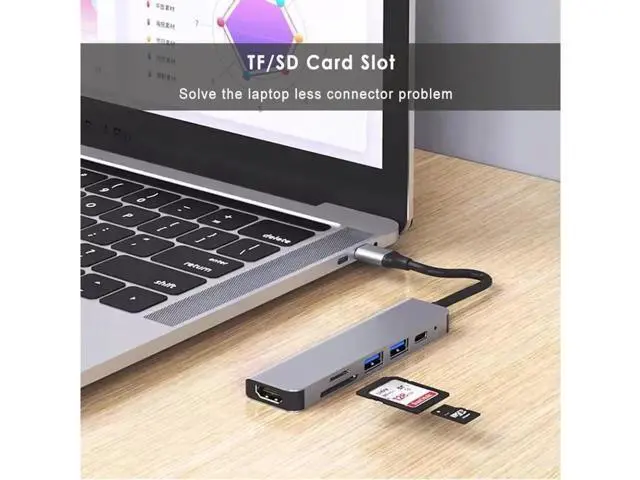 Alt view image 4 of 7 - USB C Hub, USB C Adapter 6 in 1 Multi-port USB C to with 4K HDMI, SD/TF Card Reader, USB C 100W PD, USB 3.0 and USB 2.0, USB C Dock Compatible for MacBook and Type C Devices