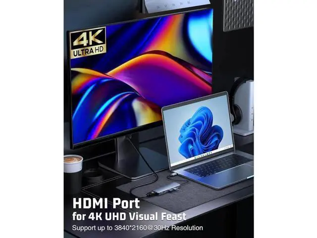 Alt view image 6 of 7 - USB C Hub, USB C Adapter 6 in 1 Multi-port USB C to with 4K HDMI, SD/TF Card Reader, USB C 100W PD, USB 3.0 and USB 2.0, USB C Dock Compatible for MacBook and Type C Devices