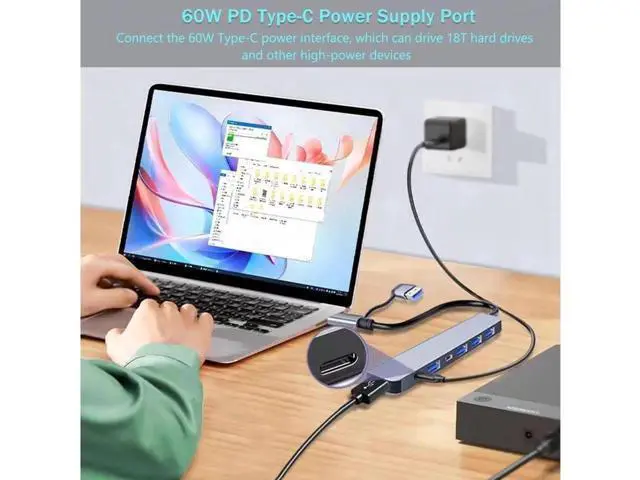 Alt view image 7 of 7 - USB Hub,USB C hub,USB hub with USB C Multiport Adapter, USB Splitter with 1xUSB 3.0,4xUSB2.0,2 x USB C,USB c hub for MacBook Pro/PC/Laptop/Tablet Devices (Grey 7in1)