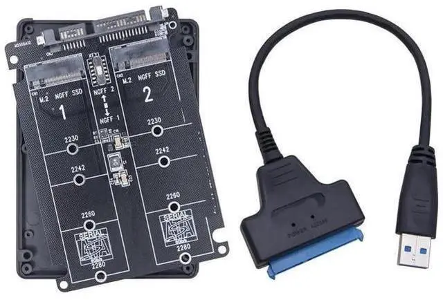 Main image of FOR Dual M.2 to SATA 3.0 Adapter M2 NGFF SATA Protocol SSD B Key to SATA 3.0 6Gbps Converter Board Shell with SATA3 to USB 3.0 Cable
