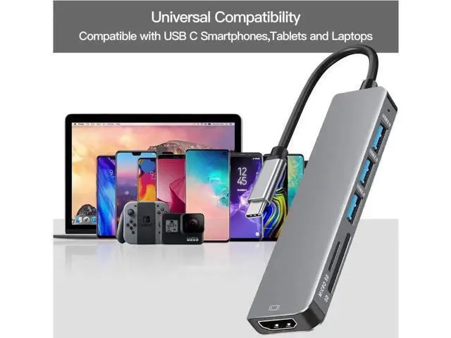 Alt view image 4 of 7 - USB C Hub/Adapter, 6 in 1 with 4K HDMI Output, USB 3.0, 2*USB 2.0, SD/TF Card Reader, USB C Dongle for MacBook Pro/Air, XPS More Type C Devices