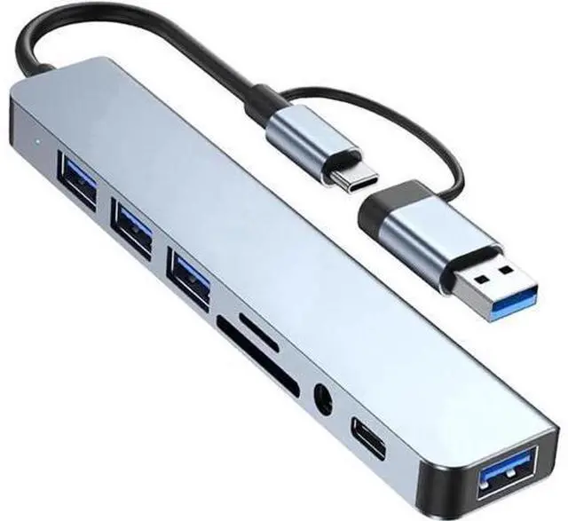 Main image of USB Hub,USB C hub,USB hub with USB C Multiport Adapter, USB Splitter with 1xUSB 3.0,2xUSB2.0,TF/SD Card Reader,USB c hub for MacBook Pro/PC/Laptop/Tablet Devices (Grey 8in1)