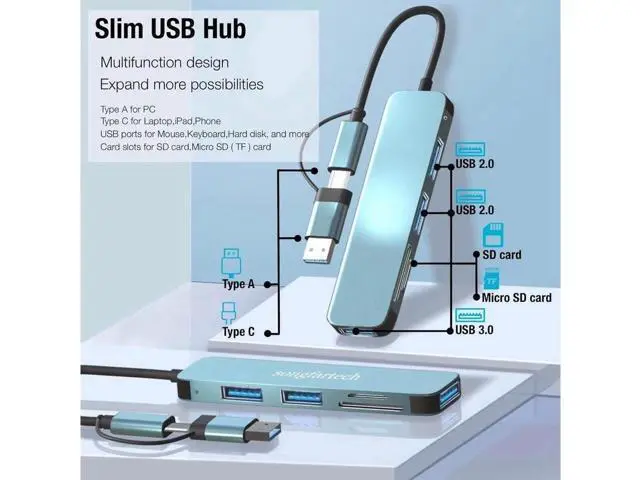 Alt view image 3 of 7 - USB Hub,USB C hub,USB hub with USB C Multiport Adapter, USB Splitter with 1xUSB 3.0,2xUSB2.0,TF/SD Card Reader,USB c hub for MacBook Pro/PC/Laptop/Tablet Devices (Grey 5in1)