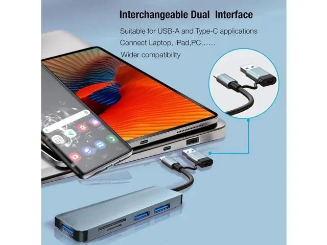 Alt view image 6 of 7 - USB Hub,USB C hub,USB hub with USB C Multiport Adapter, USB Splitter with 1xUSB 3.0,2xUSB2.0,TF/SD Card Reader,USB c hub for MacBook Pro/PC/Laptop/Tablet Devices (Grey 5in1)