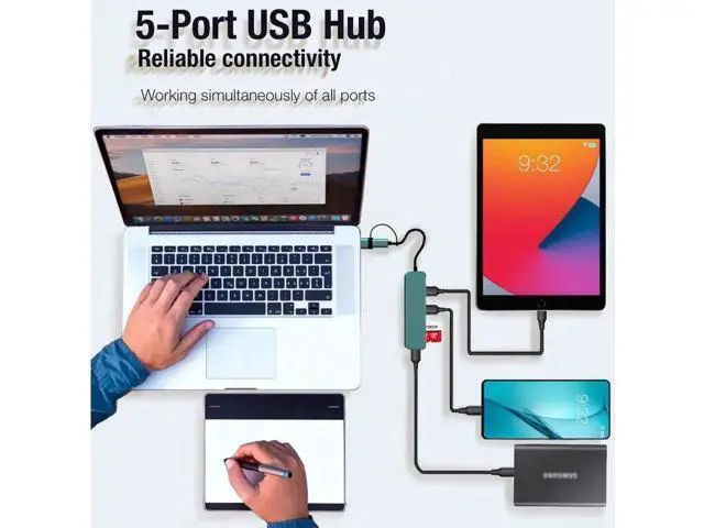 Alt view image 7 of 7 - USB Hub,USB C hub,USB hub with USB C Multiport Adapter, USB Splitter with 1xUSB 3.0,2xUSB2.0,TF/SD Card Reader,USB c hub for MacBook Pro/PC/Laptop/Tablet Devices (Grey 5in1)