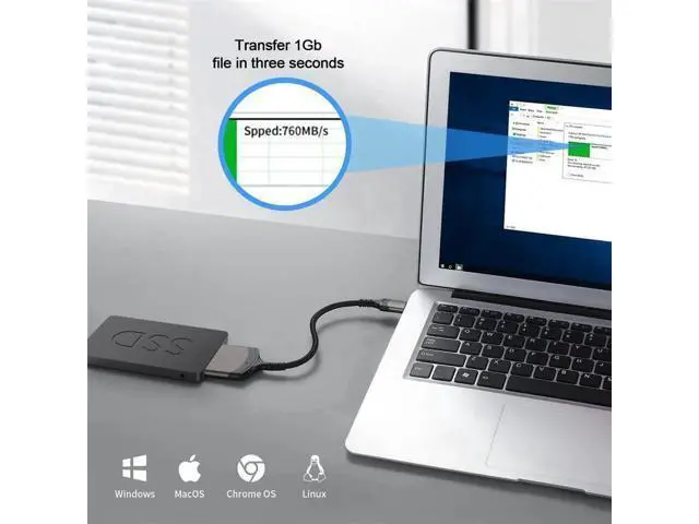 Alt view image 6 of 6 - 5Gbps USB-C Type-C to SATA 22 Pin Adapter Cable for 2.5" Hard Disk Driver SSD Laptop
