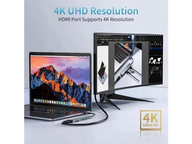 Alt view image 3 of 7 - USB C Hub, 7 in 1 USB C to HDMI Multiport Adapter, 4K HDMI, Power Delivery 100 W, USB 3.0 Port, USB 2.0, USB C , SD/TF Card Reader, USB C Dongle for MacBook Pro/Air, Laptop and USB C Devices