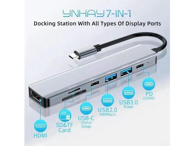 Alt view image 4 of 7 - USB C Hub, 7 in 1 USB C to HDMI Multiport Adapter, 4K HDMI, Power Delivery 100 W, USB 3.0 Port, USB 2.0, USB C , SD/TF Card Reader, USB C Dongle for MacBook Pro/Air, Laptop and USB C Devices