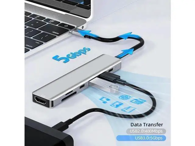 Alt view image 6 of 7 - USB C Hub, 7 in 1 USB C to HDMI Multiport Adapter, 4K HDMI, Power Delivery 100 W, USB 3.0 Port, USB 2.0, USB C , SD/TF Card Reader, USB C Dongle for MacBook Pro/Air, Laptop and USB C Devices