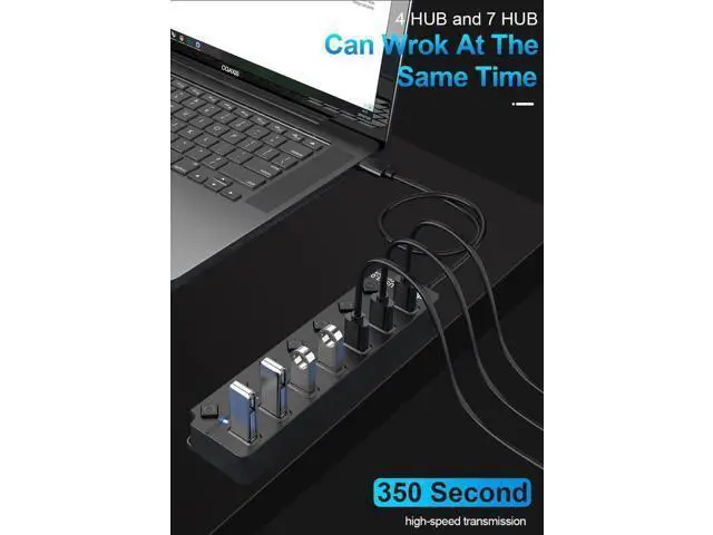 Alt view image 6 of 7 - Powered USB 3.0 Hub, 7 Ports USB Data Hub Splitter Plus USB Extension Including Individual Switches and 5V DC Power Adapter - Black(7IN1HUB)