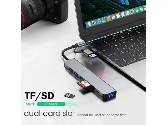 Alt view image 6 of 7 - USB HUB Adapter 8 in 1 Type C Plug Dual Port Connector,Hub Adapter, SD Reader, 2 USB 3.0 Ports for MacBook, iPad,Laptop and More Type C Devices