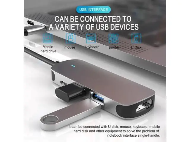 Alt view image 2 of 7 - USB C Hub, 4-in-1 USB-C Hub Multiport Adapter Type C Dongle with 4K@30Hz HDMI , USB 3.0/2.0 Ports,87W PD for MacBook Pro/ Air 2020/2019,iPad