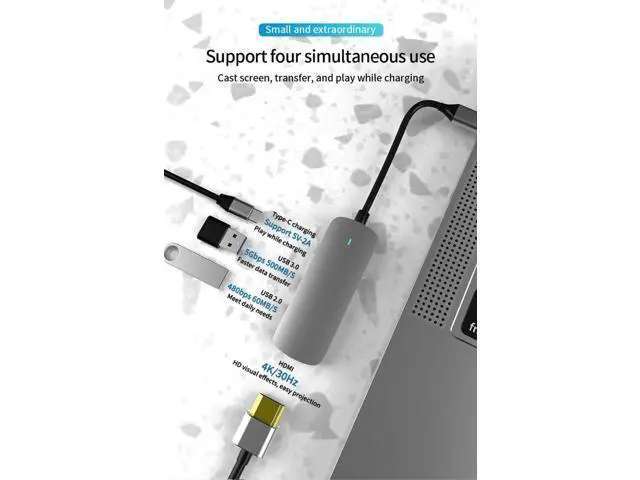 Alt view image 5 of 7 - USB C Hub, 4-in-1 USB-C Hub Multiport Adapter Type C Dongle with 4K@30Hz HDMI , USB 3.0/2.0 Ports,87W PD for MacBook Pro/ Air 2020/2019,iPad
