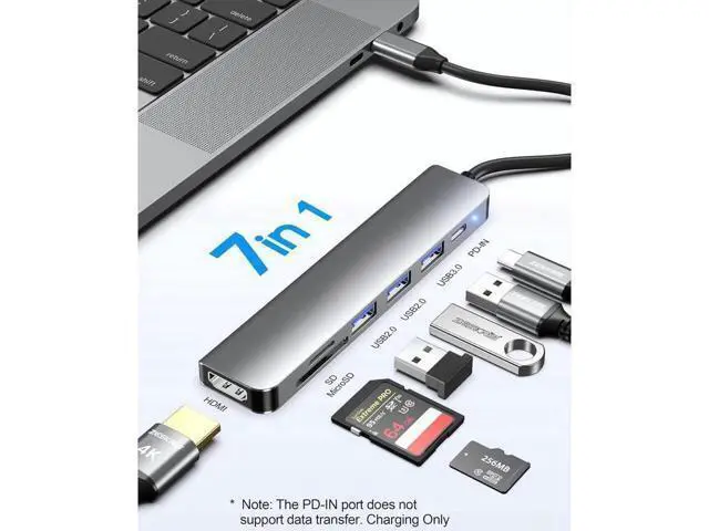 Alt view image 3 of 7 - USB C Hub, USB C Adapter 7 in 1 Multi-port USB C to with 4K HDMI, SD/TF Card Reader, USB C 100W PD, USB 3.0 and 2*USB 2.0, USB C Dock Compatible for MacBook and Type C Devices