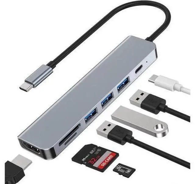 Main image of USB C Hub, USB C Adapter 7 in 1 Multi-port USB C to with 4K HDMI, SD/TF Card Reader, USB C 100W PD, USB 3.0 and 2*USB 2.0, USB C Dock Compatible for MacBook and Type C Devices