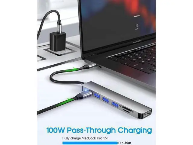 Alt view image 4 of 7 - USB C Hub, USB C Adapter 7 in 1 Multi-port USB C to with 4K HDMI, SD/TF Card Reader, USB C 100W PD, USB 3.0 and 2*USB 2.0, USB C Dock Compatible for MacBook and Type C Devices