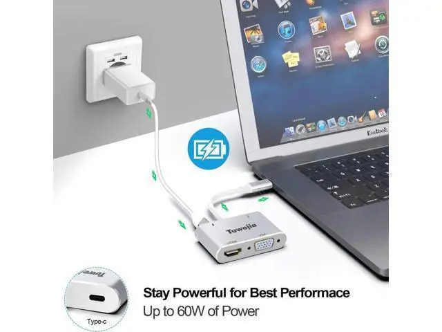 Alt view image 5 of 6 - USB C to HDMI VGA Adapter,Jansicotek Type C 4 in 1 USB Hub with USB 3.1 Quick Charging Port, USB 3.0, VGA & HDMI 4K UHD Output -Silver