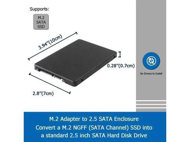 Alt view image 4 of 7 - M.2 Adapter to 2.5 SATA Enclosure, B & M Key SATA Based NGFF SSD Converter to 2.5 Inch SATA 3.0 Card Support 2230 2242 2260 2280 Hard Drive with 7mm Case