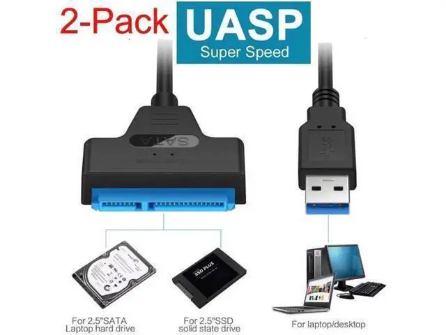 Alt view image 2 of 7 - USB 3.0 SATA III Hard Drive Adapter Cable for 2.5 Inch SSD & HDD Support UASP-20cm, Black, 2-Pack