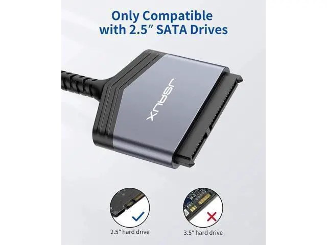 Alt view image 5 of 6 - JSAUX SATA to USB A Cable, USB A 3.0 to 2.5 SATA III Hard Drive Adapter Aluminum Shell Nylon Cord External Converter for SSD/HDD Data Transfer-Grey