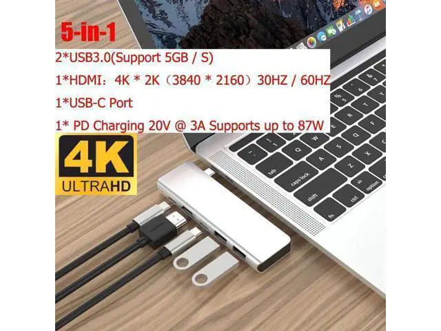 Alt view image 6 of 7 - 5 in 1 USB TYPE-C HUB USB-C to 4K HDMI USB TYPE-C Adapter with 4K HDMI USB 3.0 for MacBook Laptop