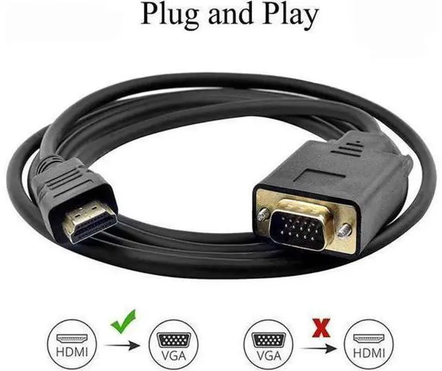 Main image of HDMI to VGA Adapter Cable One Way Direction 1080P Gold Plated HDMI Male to VGA Male Active Video Converter Cable Cord 6 Feet 1.8 Meters