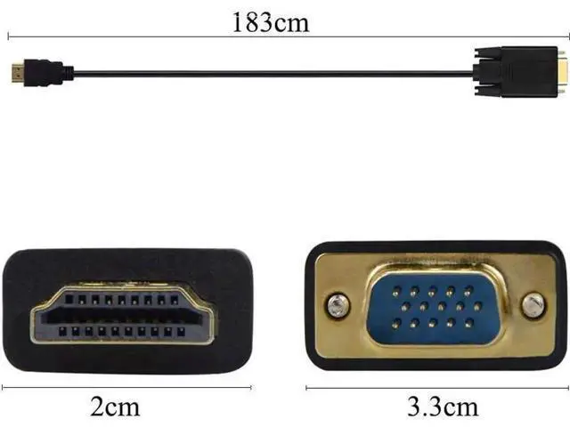Alt view image 3 of 5 - HDMI to VGA Adapter Cable One Way Direction 1080P Gold Plated HDMI Male to VGA Male Active Video Converter Cable Cord 6 Feet 1.8 Meters