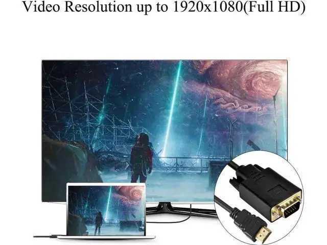Alt view image 5 of 5 - HDMI to VGA Adapter Cable One Way Direction 1080P Gold Plated HDMI Male to VGA Male Active Video Converter Cable Cord 6 Feet 1.8 Meters