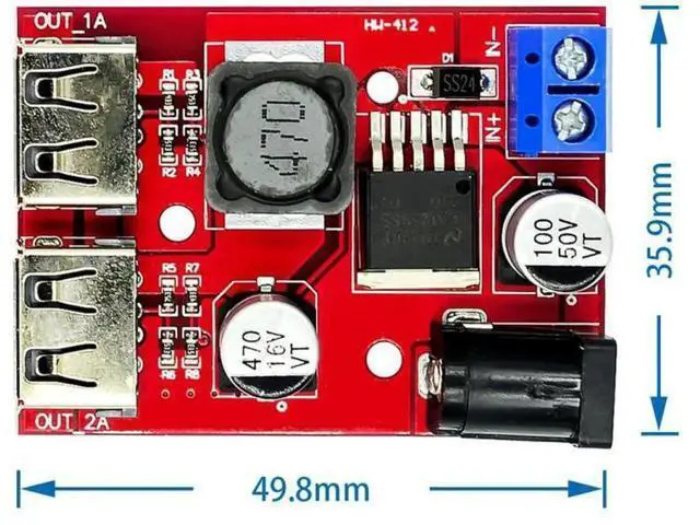 Alt view image 3 of 3 - LM2596 LM2596S Dual USB DC-DC 9V 12V 24V 36V to 5V 3A Step Down Buck Converter Board Car Charger Solar Power Supply Module