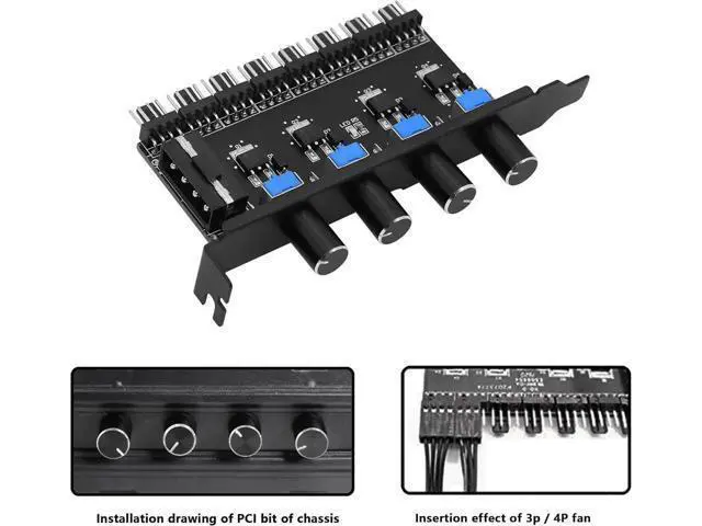 Alt view image 3 of 7 - 4 Knob Cooling Fan Speed Controller PC 8 Channels 12V Fan Hub for CPU Case HDD VGA PWM PCI Bracket- 4Pin Interface Power Supply (4 Pin 4Knob)