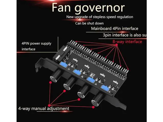 Alt view image 5 of 7 - 4 Knob Cooling Fan Speed Controller PC 8 Channels 12V Fan Hub for CPU Case HDD VGA PWM PCI Bracket- 4Pin Interface Power Supply (4 Pin 4Knob)