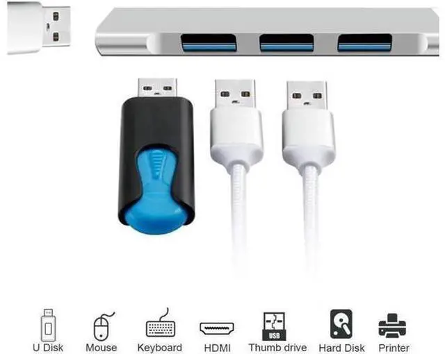 Alt view image 3 of 7 - 4 Port Powered USB 3.0 Hub Splitter, Ultra Slim USB Data Hub for MacBook Air, Laptop, iMac,PC, USB Flash Drives, Hard Drive -Gray