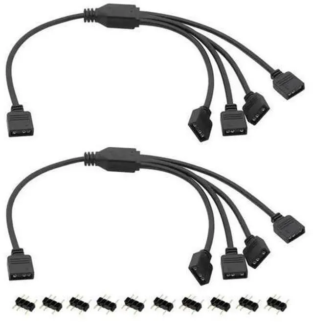 Main image of 2Pcs ARGB Splitter Cable, 1-to-4 Female to Female 5V 3 Pin Addressable RGB Splitter Extension Cable ARGB LED Sync Cable-AB01