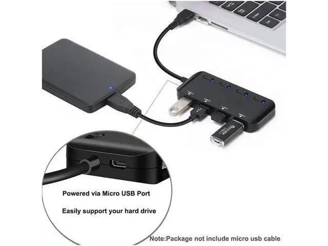 Alt view image 2 of 7 - USB 3.0 Hub Splitter - USB Extender 4 Port USB Ultra Slim Data Hub with Individual Power Switch and LED