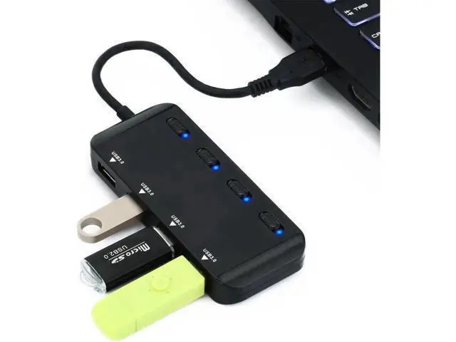 Alt view image 5 of 7 - USB 3.0 Hub Splitter - USB Extender 4 Port USB Ultra Slim Data Hub with Individual Power Switch and LED