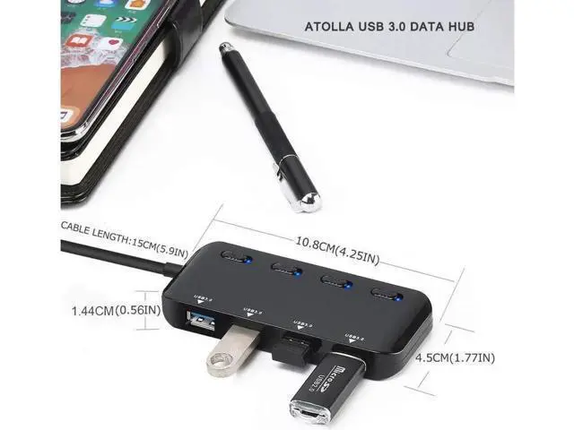 Alt view image 6 of 7 - USB 3.0 Hub Splitter - USB Extender 4 Port USB Ultra Slim Data Hub with Individual Power Switch and LED