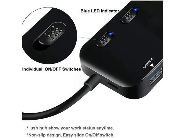 Alt view image 4 of 7 - USB 3.0 Hub Splitter - USB Extender 4 Port USB Ultra Slim Data Hub with Individual Power Switch and LED