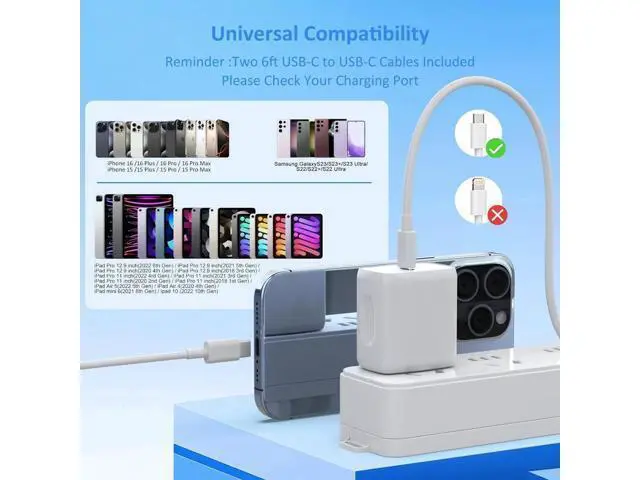Alt view image 3 of 7 - USB C Charger Type C Fast Charging 2 Pack 25W Chargers Block with 2 Pack 6FT USB C to C Cable for iPhone 15 16 Pro Max/iPad/ Series and More