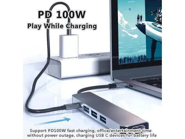 Alt view image 4 of 7 - USB 3.0 Hub 5 in 1, USB Splitter with 1 x HDMI 4k Port, 1 x USB 3.0, 2 x USB 2.0 and 1 x USB C, USB Port Hub USB Extender for MacBook, Laptop, Surface Pro, PS4, PC, Flash Drive, Mobile HDD