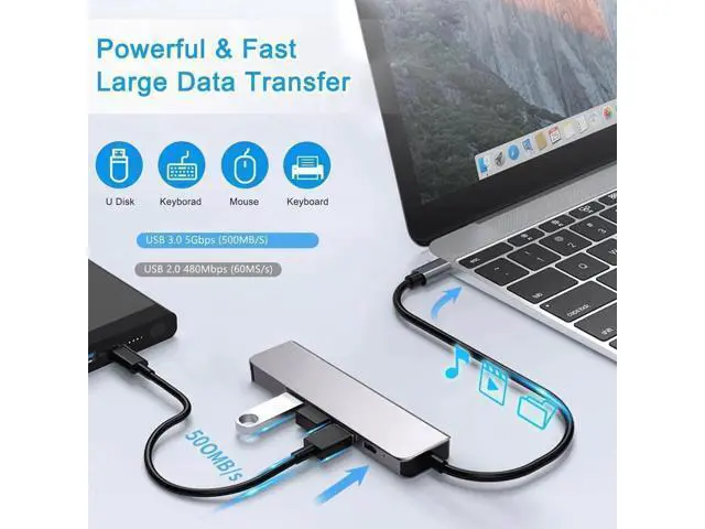 Alt view image 7 of 7 - USB 3.0 Hub 5 in 1, USB Splitter with 1 x HDMI 4k Port, 1 x USB 3.0, 2 x USB 2.0 and 1 x USB C, USB Port Hub USB Extender for MacBook, Laptop, Surface Pro, PS4, PC, Flash Drive, Mobile HDD