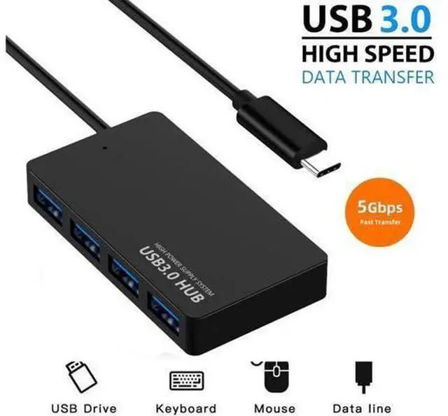 Main image of Type-C Hub Multi-Port USB-C HUB, 4 USB 3.0 Ports Compatible for PC, Laptops, Tablets, MacBook, Mac Mini, iMac Pro, Mobile HDD etc, Black