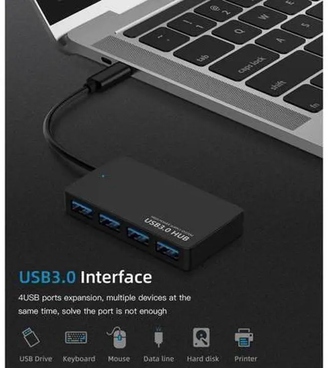 Alt view image 3 of 7 - Type-C Hub Multi-Port USB-C HUB, 4 USB 3.0 Ports Compatible for PC, Laptops, Tablets, MacBook, Mac Mini, iMac Pro, Mobile HDD etc, Black