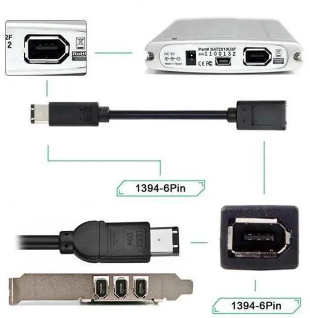 Alt view image 3 of 7 - IEEE 1394 6Pin Firewire to 1394a 6Pin Female to Male Extension Data Video Capture Card Support 400 to 400 Cable 20cm