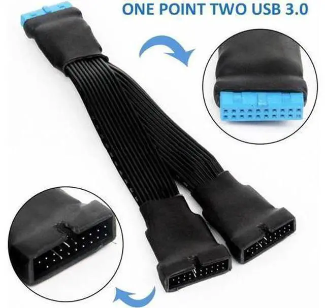 Main image of 12cm 19-pin to USB 3.0 20-pin 1 to 2 Power Splitter Cable 18AWG for Motherboard