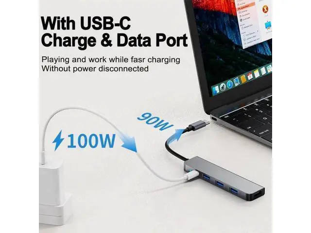 Alt view image 6 of 7 - USB C Hub, 5 in 1 USB C to 4K HDMI Splitter, 3*USB 3.0(5Gbps), 4K HDMI Port, PD 100W Charging, for iPad Pro MacBook Pro Laptops and More