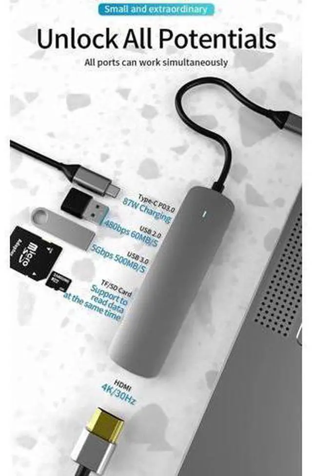 Alt view image 2 of 7 - USB C Hub,Jansicotek 6-In-1 Type C Hub with 4K USB C to HDMI, USB 3.0Ports, USB 2.0 Port, SD/TF Card Reader, USB-C Power Delivery, Portable for Mac Pro and Other Type C Laptops