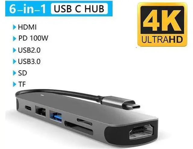 Main image of USB C Hub,Jansicotek 6-In-1 Type C Hub with 4K USB C to HDMI, USB 3.0Ports, USB 2.0 Port, SD/TF Card Reader, USB-C Power Delivery, Portable for Mac Pro and Other Type C Laptops