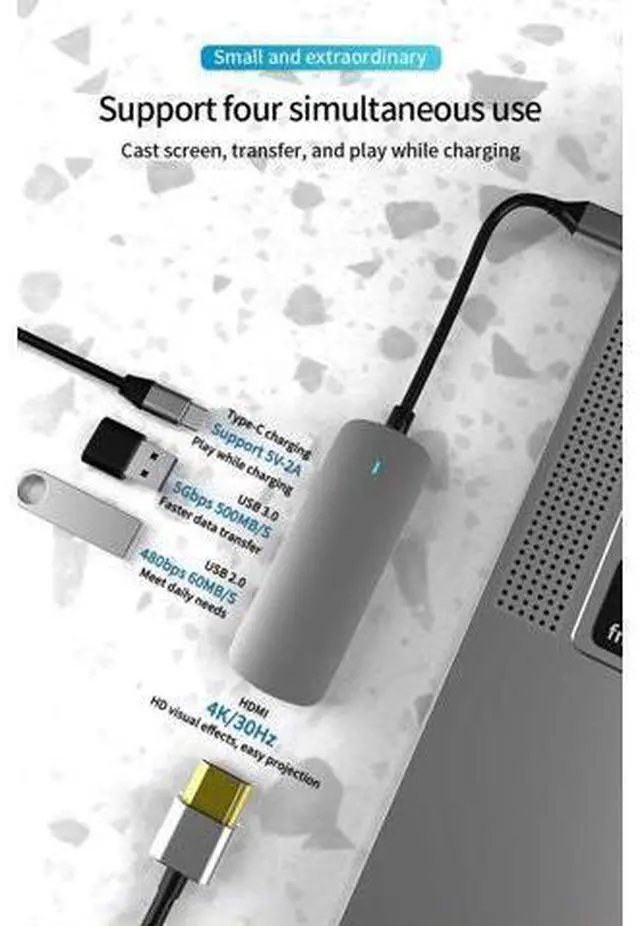 Alt view image 3 of 7 - USB C Hub,Jansicotek 4-In-1 Type C Hub with 4K USB C to HDMI, USB 3.0Ports, USB 2.0 Port, USB-C Power Delivery, Portable for Mac Pro and Other Type C Laptops